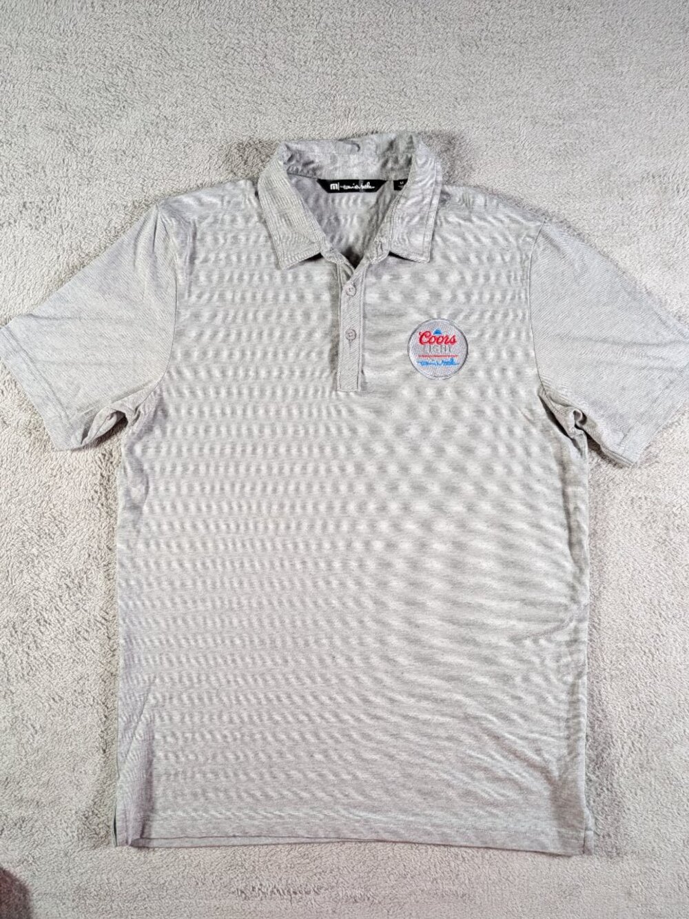 TravisMathew M Coors Light Pima Polo Grey Subtle Stripe Golf Excellent